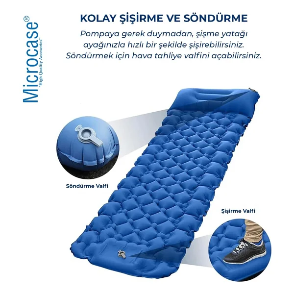 Microcase Su Geçirmez Pompasız Ayakla Şişen Tek Kişilik Katlanabilir Şişme Outdoor Kamp Yatağı AL4525 - Görsel 7