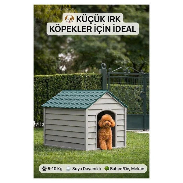 Flex Küçük Boy Plastik Köpek Kulübesi - Suya Dayanıklı Dış Mekan Köpek Evi 62x76x34 Cm - Görsel 9