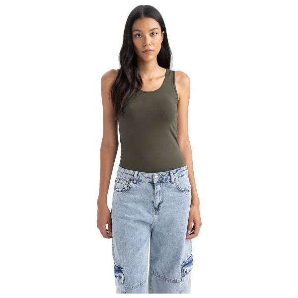 DeFacto Kadın Slim Fit Yuvarlak Yaka Atlet, Açık Mavi, S - Görsel 9
