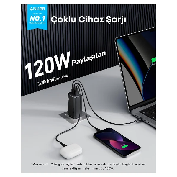 Anker 737 A2148 120 W Hızlı Şarj Adaptörü - Görsel 2