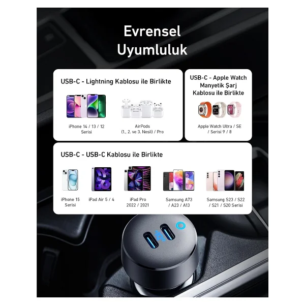 Anker Powerdrive Iıı Duo A2724 20 W Type-C Hızlı Araç Şarj Aleti - Görsel 6