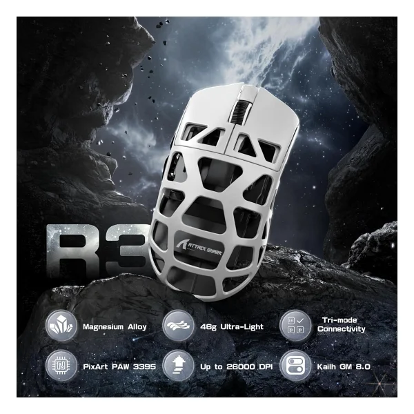 Attack Shark R3 Şarjlı Optik Kablolu/Kablosuz Oyuncu Mouse - Görsel 2