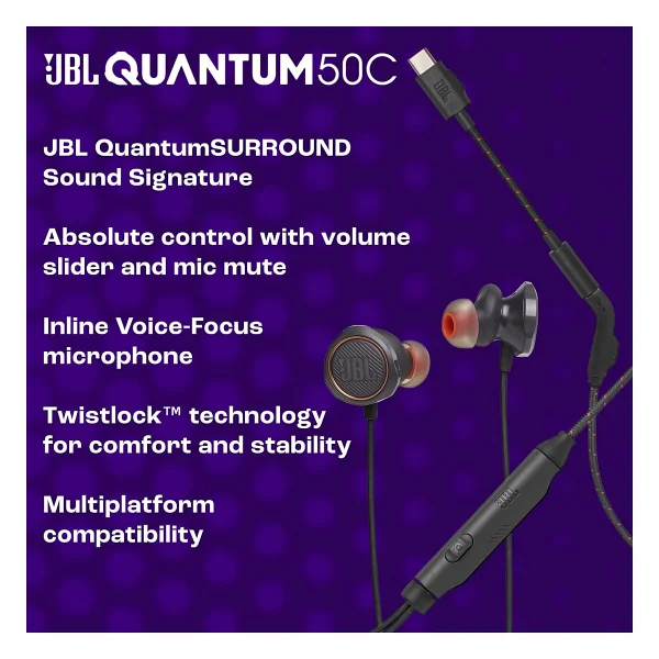 Jbl Quantum 50 Beyaz Type-C Kablolu Kulak İçi Oyuncu Kulaklığı - Görsel 3