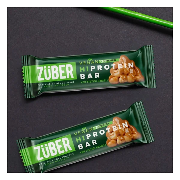 Züber Vegan Fıstık Ezmeli Yüksek Protein Bar 45g x 12 Adet - Görsel 5