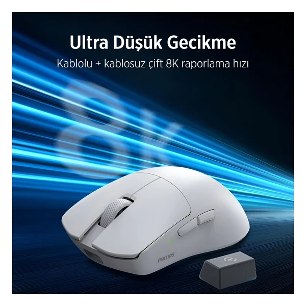 Philips Evnia Spk9718w Pro Max Beyaz Şarjlı Ergonomik Optik Kablolu/Kablosuz Oyuncu Mouse - Görsel 5