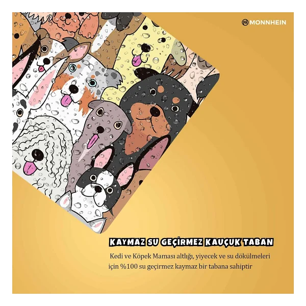 Monnhein Mama ve Su Evcil Hayvan Beslenme Matı, Kolay Temizlenen Emici Su Geçirmez Kumaş, Küçük Orta Boy ve Büyük Kedi ve Köpekler için Dayanıklı Köpek Kedi Paspas (40x60, Renkli Köpekler) - Görsel 3