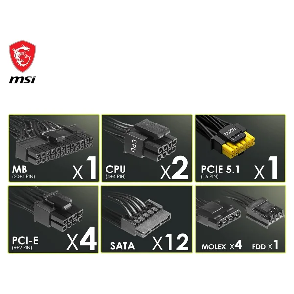 Msı Mag A1000gl Gen5 1000 W Power Supply - Görsel 7