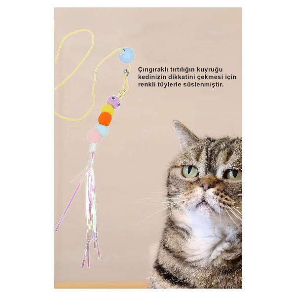 Pribor Tırtıl Kedi Oyuncağı, Kendinden Yapışkanlı, Zilli, Elastik İpli, Asılı Kedi Oyuncağı - Görsel 4