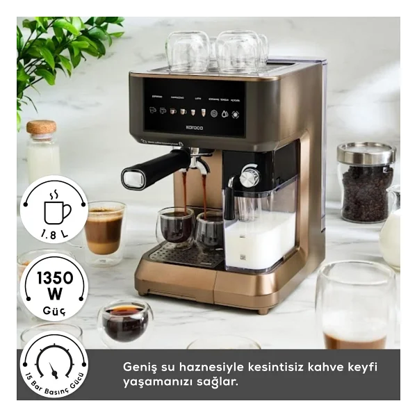 Karaca MyCaffe Barista S10 Walnut Brown Yarı Otomatik Espresso Makinesi - Görsel 2