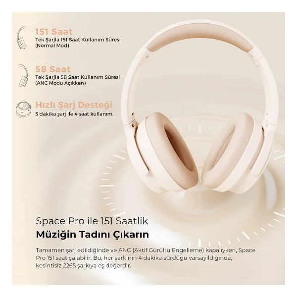 Soundpeats Space Pro ANC Kulak Üstü Bluetooth Kulaklık - Görsel 7