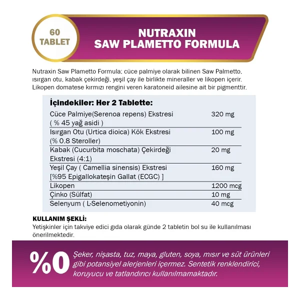 Nutraxin Saw Palmetto Formula 60 Tablet - Görsel 2
