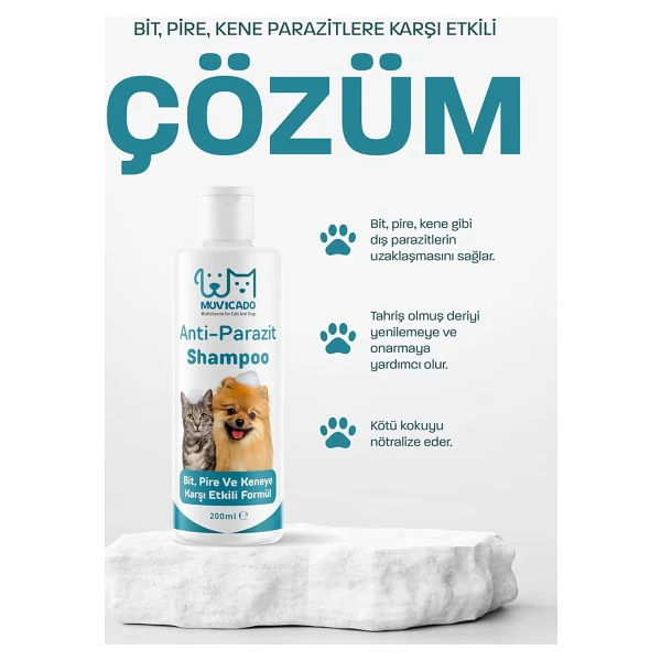 Muvicado Kedi Köpek Parazit Şampuanı Bit Pire Parazit Kene Damlası Tarağı Tasması İle Kullanım - Görsel 3