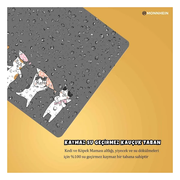 Monnhein Mama ve Su Evcil Hayvan Beslenme Matı, Kolay Temizlenen Emici Su Geçirmez Kumaş, Küçük Orta Boy ve Büyük Kedi ve Köpekler için Dayanıklı Köpek Kedi Paspas (40x60, Gri Kediler Balık) - Görsel 3