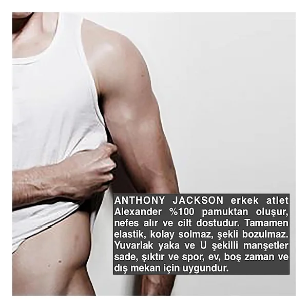 Anthony Jackson 5'li Kutu Premium Ribana Erkek Atlet Sezar Ekstra Uzun- Taranmış İnce Fitilli Organik Pamuk (Beyaz, 4xl) - Görsel 5