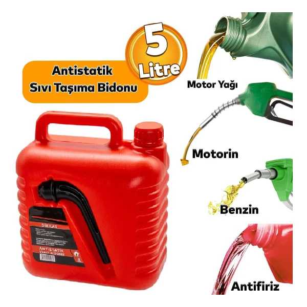 Badem10 Boşaltma Borulu Plastik Antistatik Benzin Bidonu 5 Litre Akaryakıt Mazot Taşıma Doldurma Depolama - Görsel 6