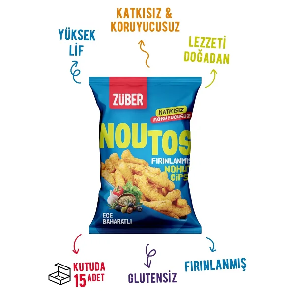 Züber Noutos Ege Baharatlı Fırınlanmış Nohut Cipsi 55 gr 15'li - Görsel 3