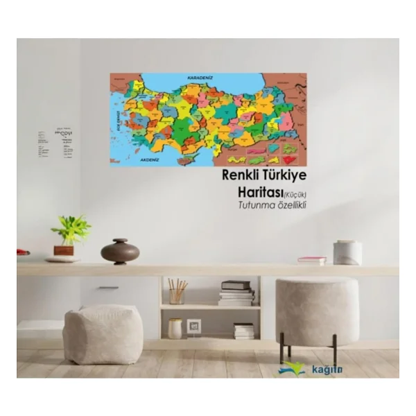 Cengo 56x118 Cm Renkli Türkiye Haritası Kağıt Tahta - Görsel 2