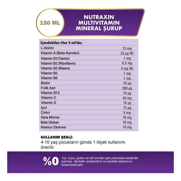 Nutraxin Kids Multivitamin Mineral 150 ml Şurup - Görsel 8