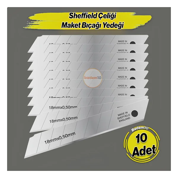 İthal 10 Adet 8 Dilim Maket Bıçağı Yedeği Ucu 0.50 Mm Kalınlık X 18 Mm Genişlik Bıçak Ucu Jilet - Görsel 5