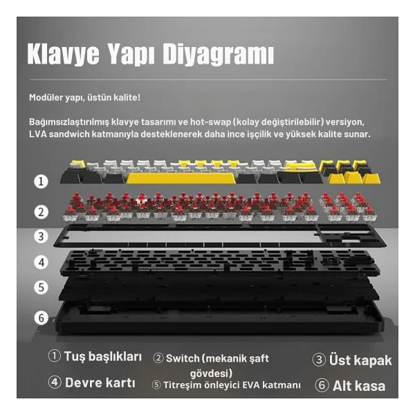 Ajazz K870T Pro Siyah RGB TKL Brown Switch Kablolu/Kablosuz Mekanik Oyuncu Klavyesi - Görsel 8