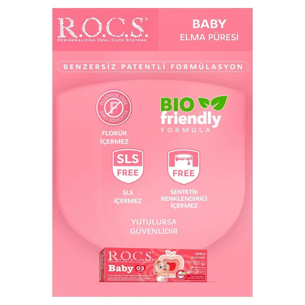 R.O.C.S. Elma Püresi Tadında 0-3 Yaş 35 ml Florürsüz Bebek Diş Macunu - Görsel 4