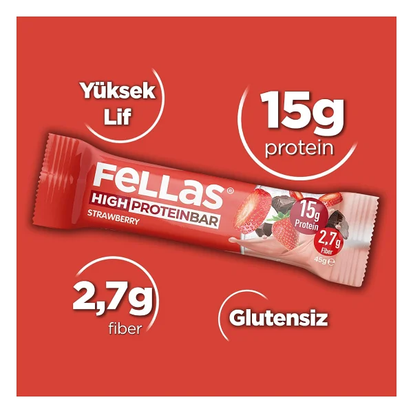 Fellas Yüksek Protein Bar - Çilekli 45 G X 12 Adet - Görsel 5