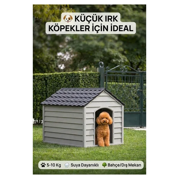 Flex Küçük Boy Plastik Köpek Kulübesi - Suya Dayanıklı Dış Mekan Köpek Evi 62x76x34 Cm - Görsel 8