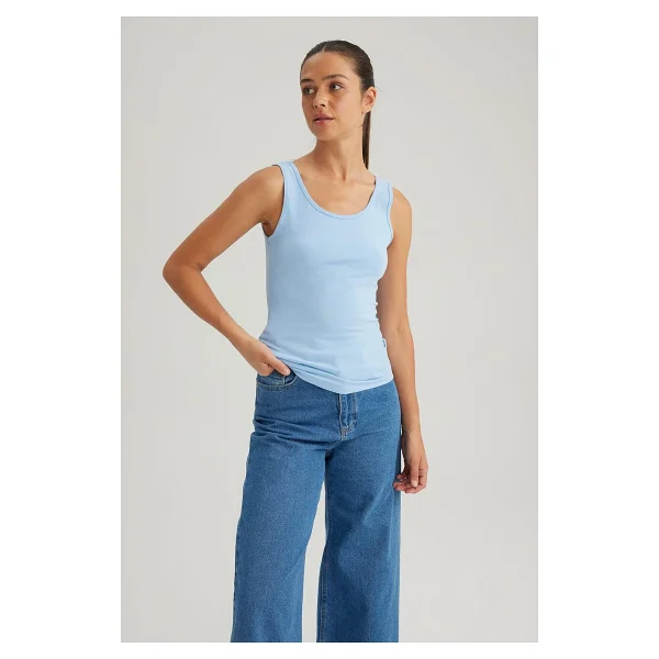 DeFacto Kadın Slim Fit Yuvarlak Yaka Atlet, Açık Mavi, S - Görsel 3