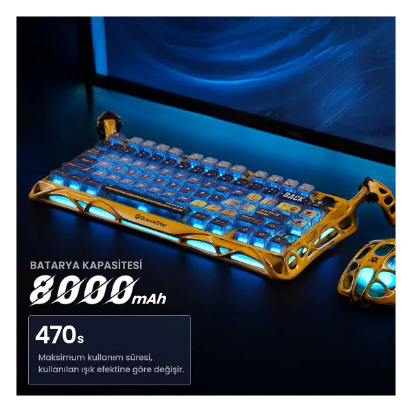 Gravastar Mercury K1 Pro Cyberpunk RGB %75 Tkl X Kailh Switch Kablolu/Kablosuz Mekanik Oyuncu Klavyesi - Görsel 7