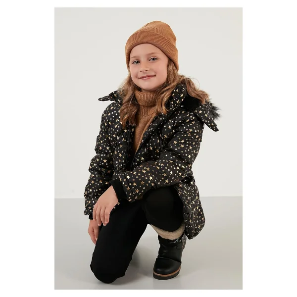 Lela 5760050 Kapüşonlu Kürklü Kız Çocuk Şişme Mont - Görsel 8