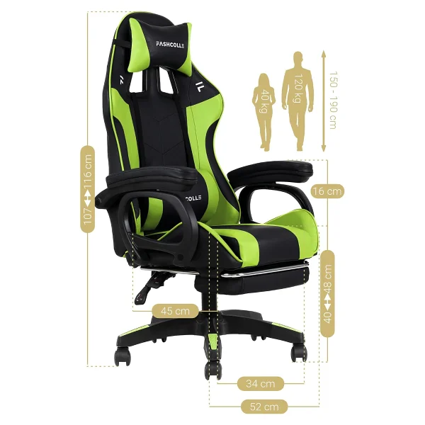 Fashcolle Dynamic Yeşil-Siyah Masajlı Oyuncu Koltuğu - Görsel 3