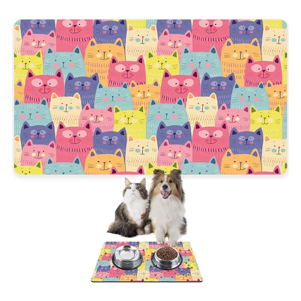 Monnhein Mama ve Su Evcil Hayvan Beslenme Matı, Kolay Temizlenen Emici Su Geçirmez Kumaş, Küçük Orta Boy ve Büyük Kedi ve Köpekler için Dayanıklı Köpek Kedi Paspas (40x60, Gri Kediler Balık) - Görsel 10