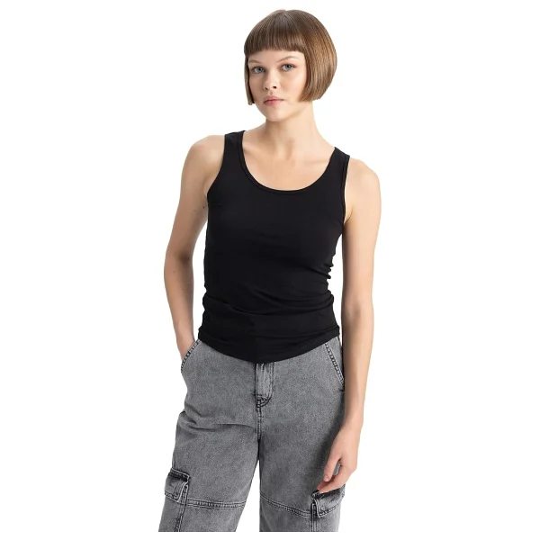DeFacto Kadın Slim Fit Yuvarlak Yaka Atlet, Açık Mavi, S - Görsel 10