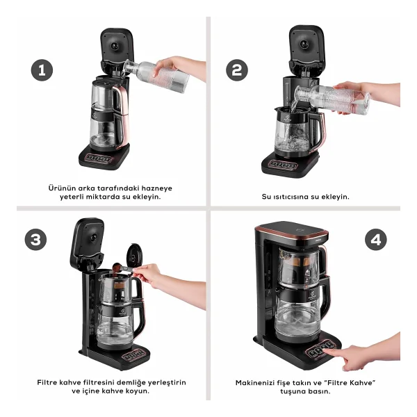 Karaca Çaysever Robotea Pro Quartz 4in1 2500 W Black Chrome Konuşan Cam Demlikli Çay Makinesi - Görsel 8