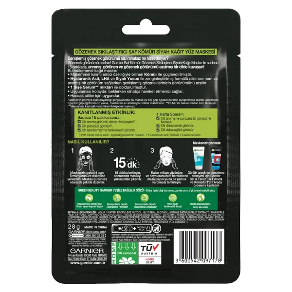 Garnier Saf Kömür Ve Siyah Yosunlu Gözenek Sıkılaştırma Kağıt Maske - Görsel 2