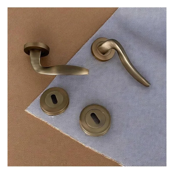 Trim Mat Antik Sarı Yuvarlak Rozetli Oda Kapı Kolu 1 Takım - Görsel 2
