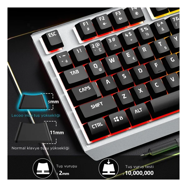 Lenovo Lecoo KB121 RGB Kablolu Oyuncu Klavyesi - Görsel 4