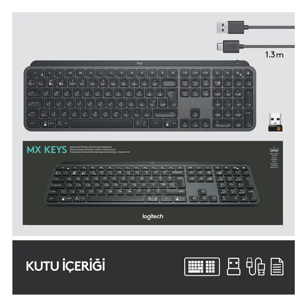 Logitech MX Keys Kablosuz Kurumsal Siyah 920-010254 Klavye - Görsel 3