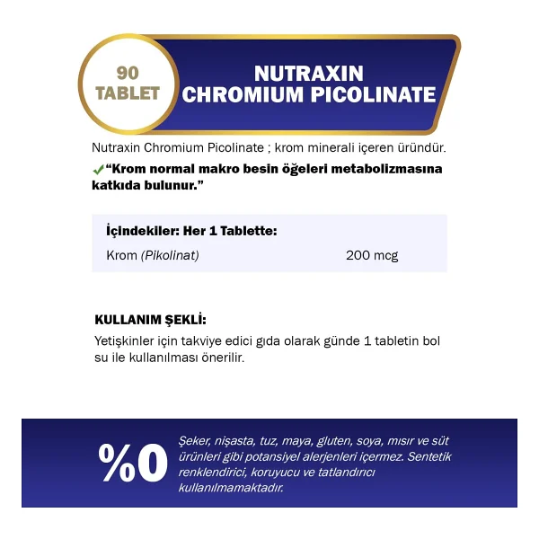 Nutraxin Chromium Picolinate 200 mcg 90 Kapsül - Görsel 2