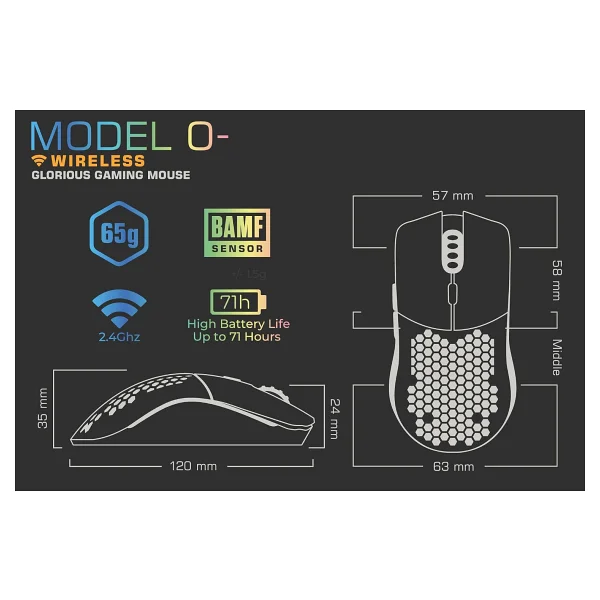 Glorious Model O Rgb Minus Kablosuz Bamf Sensörlü 19000 Dpi 65 Gram Gaming Mouse Mat Siyah - Görsel 9
