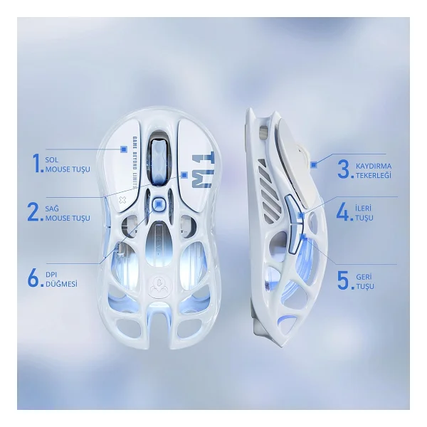 GravaStar Mercury M1 Pro Special Edition Mavi Şarjlı Makrolu Optik Kablolu/Kablosuz Oyuncu Mouse - Görsel 5