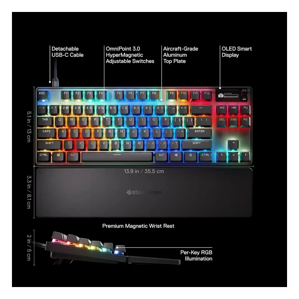 SteelSeries Apex Pro TKL Gen 3 Siyah RGB OmniPoint Switch Kablolu Mekanik Oyuncu Klavyesi - Görsel 6