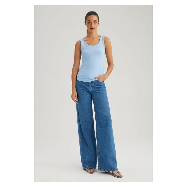 DeFacto Kadın Slim Fit Yuvarlak Yaka Atlet, Açık Mavi, S - Görsel 2