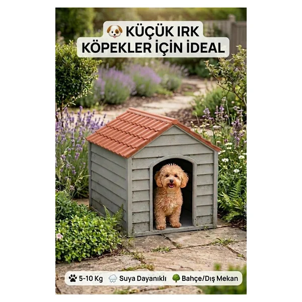 Flex Küçük Boy Plastik Köpek Kulübesi - Suya Dayanıklı Dış Mekan Köpek Evi 62x76x34 Cm - Görsel 7
