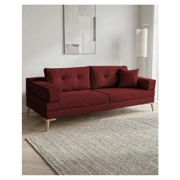Zeri Modüler Yataklı 3 Adet Üçlü Kanepe & 3'lü Koltuk 3+3+3 - Bordo - 173 Bordo - Görsel 4