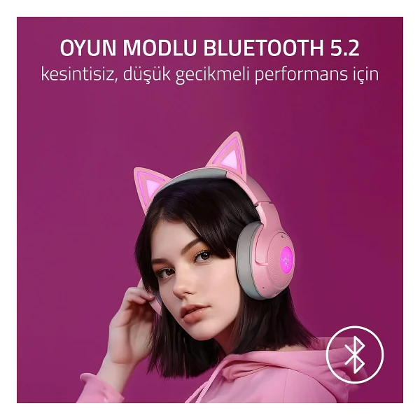 Razer Kraken Kitty V2 BT Pembe Kulak Üstü Bluetooth Kulaklık - Görsel 3