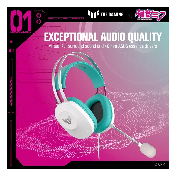 Asus Tuf Gaming H1 Gen Iı Hatsune Miku Edition 7.1 USB Kablolu Kulak Üstü Oyuncu Kulaklığı - Görsel 3