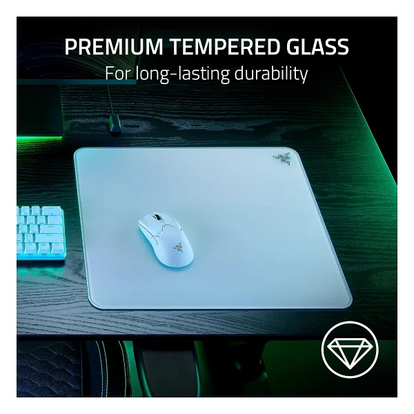Razer Atlas - Cam Fare Altlığı (Birinci Sınıf Temperli Cam, Ultra Pürüzsüz Yüzey, Mikro Kazınmış Yüzey, Kir ve Çizilmeye Dayanıklı, Daha Sessiz Fare Hareketleri, Kaymaz Kauçuk Taban) Beyaz - Görsel 2