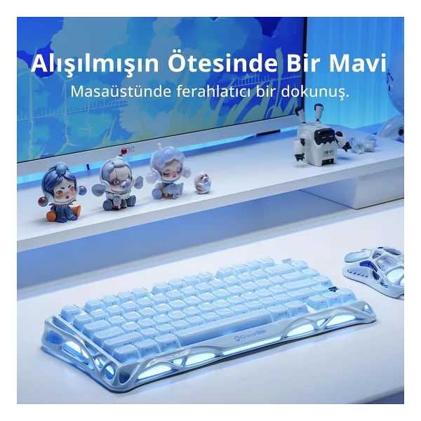 Gravastar Mercury K1 Special Edition Mavi RGB %75 Tkl Kailh Cherry Pink Switch Kablolu/Kablosuz Mekanik Oyuncu Klavyesi - Görsel 7