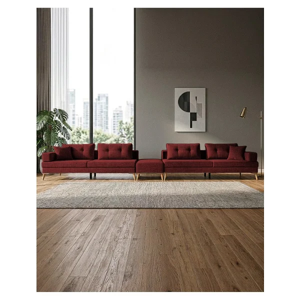 Zeri Modüler Yataklı 3 Adet Üçlü Kanepe & 3'lü Koltuk 3+3+3 - Bordo - 173 Bordo - Görsel 2
